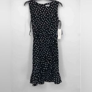 Calvin Klein Black and White Polka Dot Sleeveless Dress.